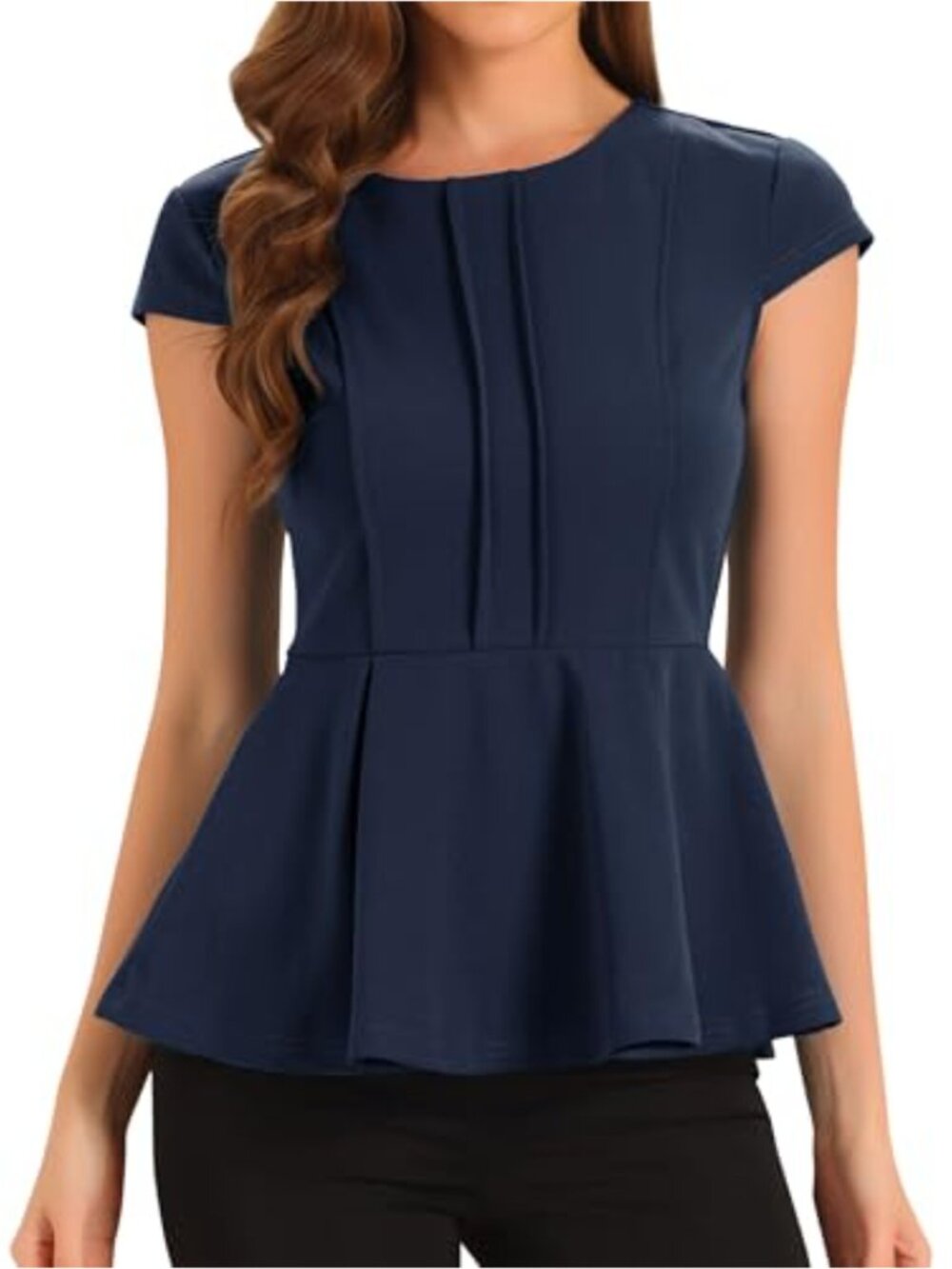Peplum Blouse for Women Cap Sleeve Business Casual Work Top Side Zipper Knit